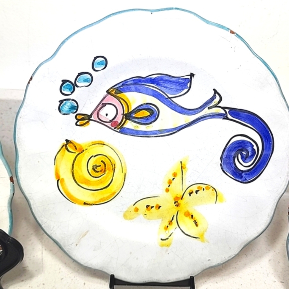 Vintage Set Of 4 Plates Hand-Painted In Italy - Picture 3 of 12